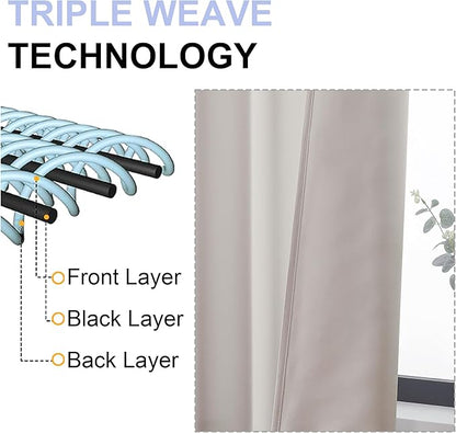 Simplebrand Ava Natural Short 30 Inches Blackout Curtain 2 Panels Set, Half Window Rod Pocket Privacy Curtain Tiers for Kitchen, Curtains Blackout for Bathroom Shades, W30 x L30 Inch, Natural