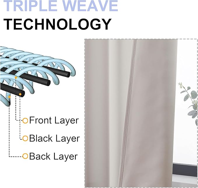 Simplebrand Ava Natural Blackout Curtains for Bedroom 63 Inch Length 2 Panels Set, Solid Thermal Insulated Privacy Living Room Window Treatment Curtains Blackout Drapes, W50 x L63 Inch