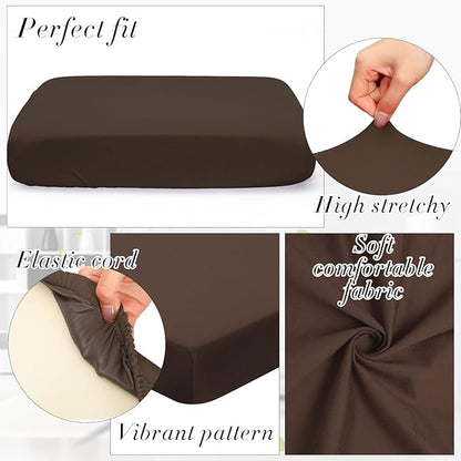 Newwiee Set of 4 Stretch Patio Cushion Covers Sofa Couch Seat Chair Slipcovers Cushion Cover Replacement Furniture Protector for Pets Washable(Dark Coffee,Seat Cover,Solid)