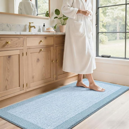 60x24 Long Bathroom Rugs Washable Non Slip, Light Blue Bath Mat for Bathroom Floor Tub, Soft Absorbent Quick Dry Mats for Shower, Bathtub,Home Decor