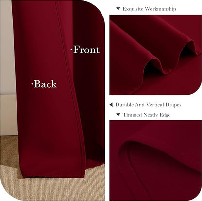PONY DANCE Blackout Curtains for Bedroom - Decoration Xmas Festival Window Treatments Light Block Thermal Curtain Drapes Set Energy Saving, Wide 52 by Long 54 inch, Red, 2 Panels