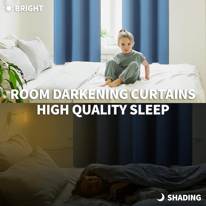 BGment Blackout Curtains for Bedroom - Grommet Thermal Insulated Room Darkening Curtains for Living Room, Set of 2 Panels (38 x 45 Inch, Faded Denim)