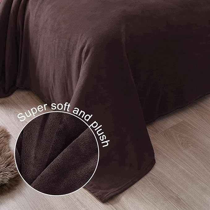 Exclusivo Mezcla Fleece Blanket Twin Size for Bed, Super Soft and Warm, All Season, Cozy, Plush, Lightweight, 60x80 Inches Coffee