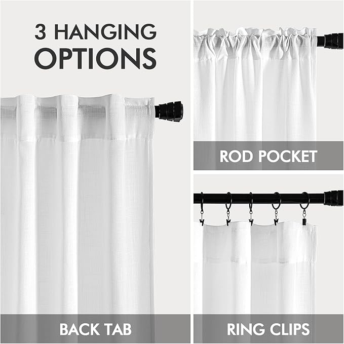 MIULEE White Linen Curtains 90 Inches Long 2 Panels for Bedroom Living Room, Soft Thick Linen Textured Back Tab Window Drapes Semi Sheer Light Filtering Rod Pocket Modern Farmhouse Decor