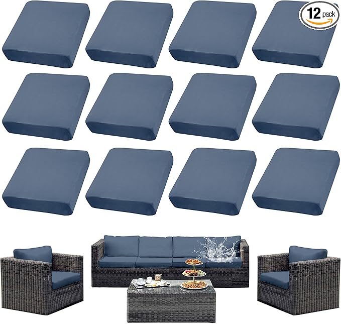 Outdoor Cushion Covers Set,12PCS Patio Furniture Couch Seat Slipcovers, Replacement for Sofa Sectional Chair(Cover，Only)
