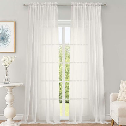 OWENIE Extra Long Ivory Sheer Curtains 144 inch 2 Panels Set, Translucent Backdrop Window Scarf Drapes for Canopy Bed/Wedding/Living Room/Anniversary, 12FT Length, Each 59Wx144L in, 2PCS, Ivory