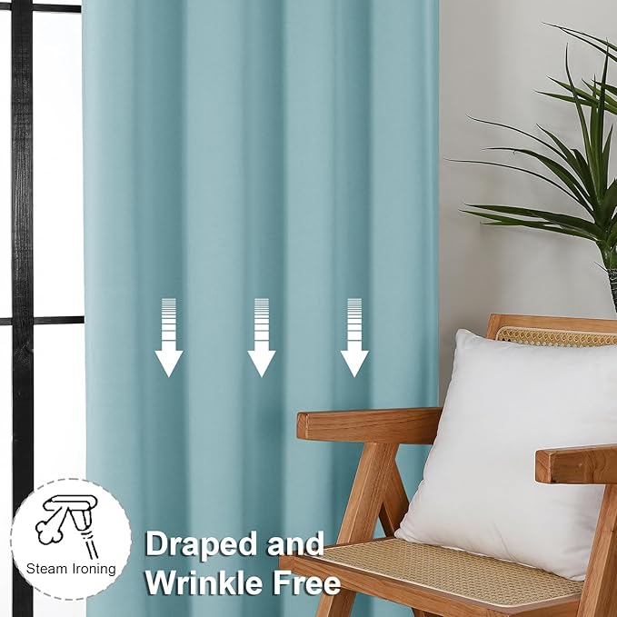 Simplebrand Ava Aqua Short Blackout Curtains for Bedroom 54 Inches Long 2 Panels Set, Solid Thermal Insulated, Energy Saving Window Treatment Curtains Blackout Drapes, W40 x L54 Inch, Aqua