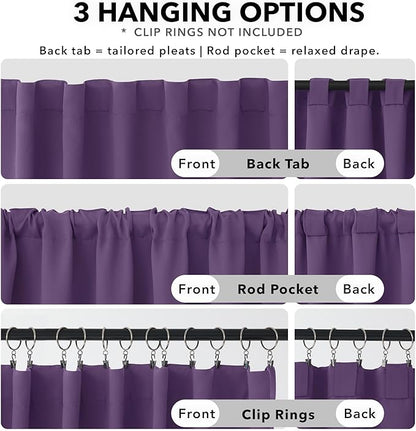 Deconovo Room Darkening Curtains Back Tab and Rod Pocket Curtains Thermal Insulated Blackout Curtains for Bedroom 52Wx72L Inch Purple Grape Set of 2