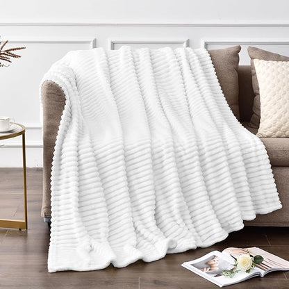 BEDELITE Fleece Throw Blanket for Couch – 3D Ribbed Jacquard Soft and Warm Decorative Fuzzy Blanket – Cozy, Fluffy, Plush Lightweight White Throw Blankets for Bed, Sofa, 50x70 inches