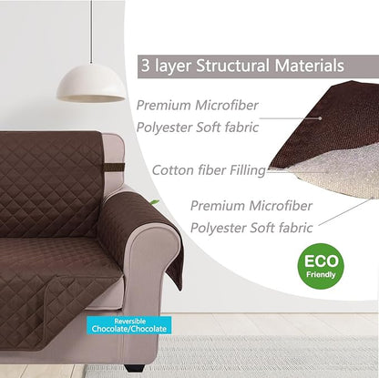 U-NICE HOME Recliner Chair Covers Reversible Quilted Water Repellent Pet Protectors with Elastic Straps (23''Recliner Small, Chocolate/Chocolate)