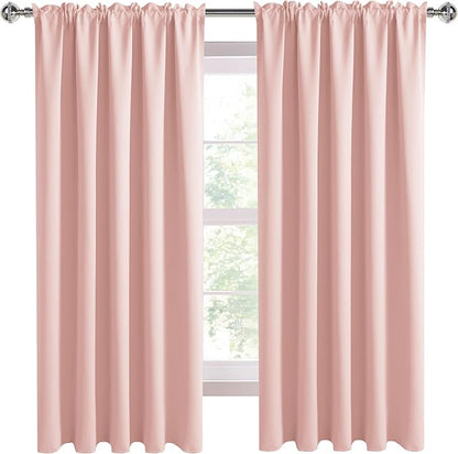 DWCN Blackout Curtains for Living Room Thermal Insulated, Energy Saving & Noise Reducing Bedroom Curtains, Blush Pink, W 70x L 63 Inch, Set of 2 Rod Pocket Curtain Panels