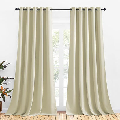 NICETOWN Room Darkening Draperies Window Curtain Panels, Thermal Insulated Grommet Room Darkening Curtains for Bedroom (Beige, 2 Panels, W70 x L108 -inch)