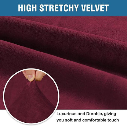 H.VERSAILTEX Stretch Velvet Sofa Covers for 3 Cushion Couch Covers Furniture Protector Soft with Non Slip Elastic Bottom, Crafted from Thick Comfy Rich Velour (Large Sofa 90"-97", Burgundy)