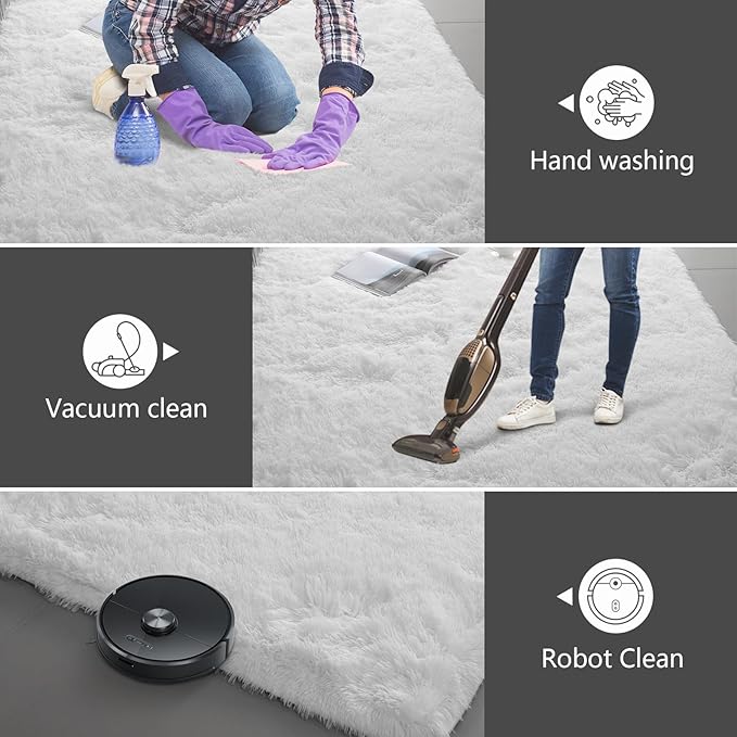 10X14 Large Area Rugs for Living Room Bedroom,White Big Shag Rug for Bedroom Dorm,Soft Fluffy Indoor Carpet Nursery Rugs for Kids Girls Room Home Decor (White, 10X14 Feet)