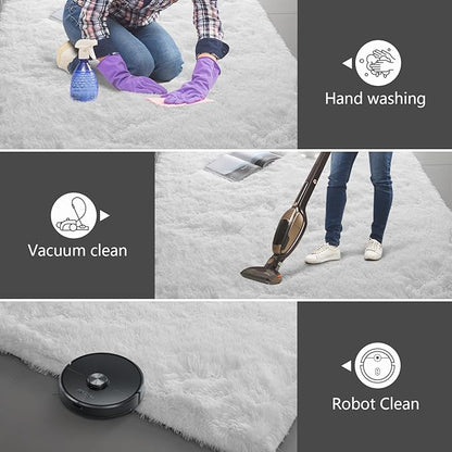 Shag Area Rugs for Bedroom Living Room,5X8 Ultra Soft White Fluffy Area Rugs for Dorm, Indoor Carpet Nursery Rugs for Kids Room Home Decor,White