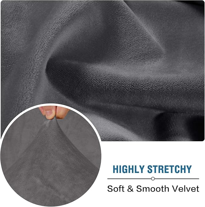 H.VERSAILTEX Velvet Stretch Sectional Couch Covers 3 Pieces Sofa Seat Cushion Covers L Shape Separate Cushion Couch Cover for Both Left/Right Sectional Couch (Large Sofa 2 Seater + 1 Chaise, Grey)