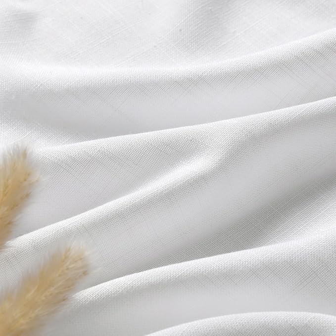 White Linen Curtains 84 Inches Long for Bedroom Back Tab Light Filtering Privacy Sheer Curtains Modern Farmhouse Coastal Decor White Cotton Textured Gauze Curtain for Living Room 2 Panel Set 36x84