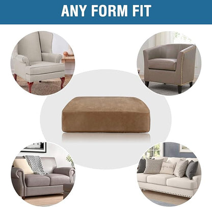 H.VERSAILTEX Velvet Stretch Couch Cushion Cover Plush Cushion Slipcover for Chair Loveseat Sofa Cushion Furniture Protector Seat Cushion Sofa Cover (2 Piece Medium Sofa Cushion Covers, Camel)