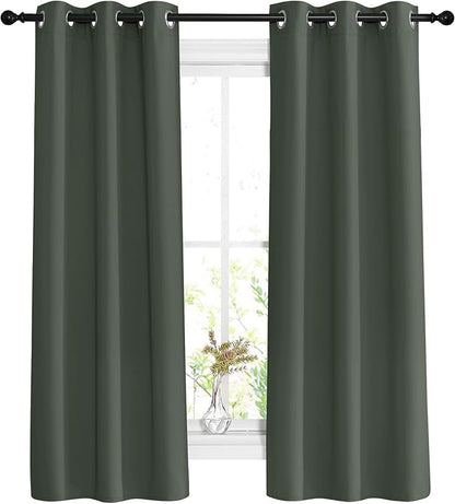 NICETOWN Bedroom Curtains 63 inch Length 2 Panels - Grommet Top Blackout Room Darkening Sound Reduction Privacy Thermal Drapes for Flat/Laundry, Dark Mallard, W37 x L63