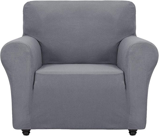ZNSAYOTX Super Stretch Chair Slipcover Universal Sofa Chair Covers for Living Room Dogs Pet Furniture Protector Spandex Armchair Slipcovers with Anti Slip Foam Sticks (Light Grey, Chair)