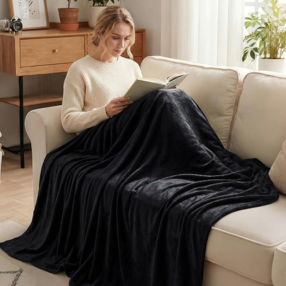 Exclusivo Mezcla Fleece Blanket Twin Size for Bed, Super Soft and Warm, All Season, Cozy, Plush, Lightweight, 60x80 Inches Black