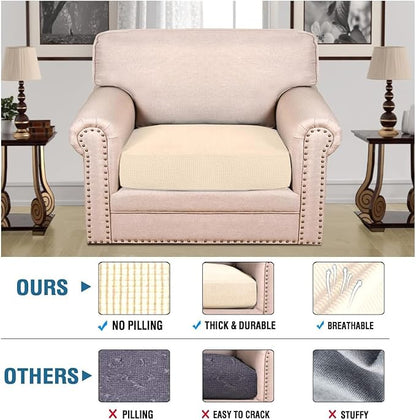 H.VERSAILTEX Super Stretch Individual Seat Cushion Covers Sofa Covers Couch Cushion Covers Slipcover Sets Thick Jacquard Textured Twill Fabric (1 Piece Chair Cushion Cover, Cream)