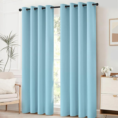 Yakamok Blackout Curtains for Bedroom,Grommet Thermal Insulated Room Darkening Curtains for Living Room, Set of 2 Panels (52 x 63Inch, Sky Blue)