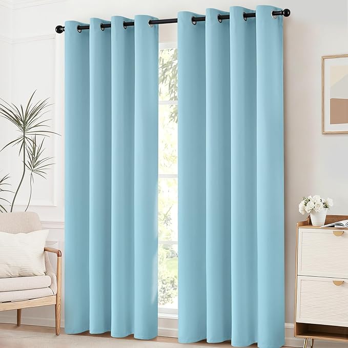 Yakamok Blackout Curtains with Grommet top Room Darkening Thermal Insulated Window Curtains for Living Room, 52 x 72Inch, Sky Blue, Set of 2