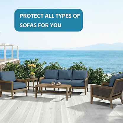 14Pcs Outdoor Cushion Covers, Patio Cushion Covers,Stretch Elastic Slipcovers, Replacement Washable & Reusable Furniture Protector for Patio Couch (Gray-Blue,Cover Only)
