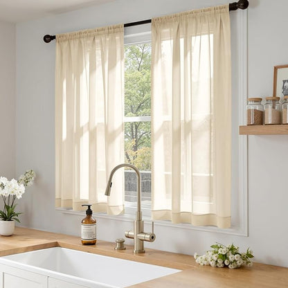 MIULEE Cream Sheer Curtains 63 Inches Long, 4 Panels Set, Light Filtering Rod Pocket Voile Drapes for Living Room and Bedroom, Airy Soft Fabric Window Treatments, 42 x 63 Inches