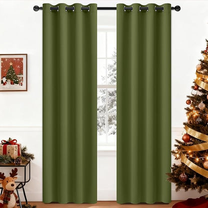 Yakamok Olive Green Curtains 84 Inches Length Blackout Curtain for Bedroom-Green Room Darkening Thermal Insulated Grommet Drapes for Living Room, 52W x 84L,2 Panels