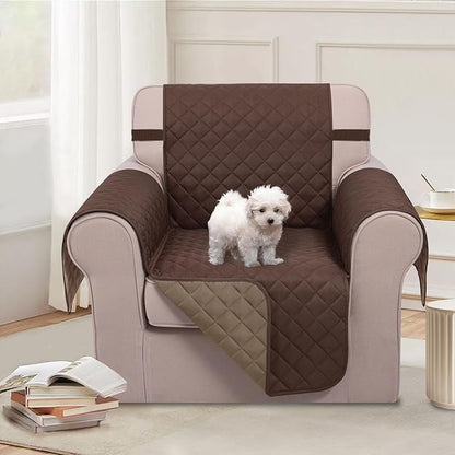 U-NICE HOME Reversible Oversized Chair Covers Quilted Water Repellent Pet Protectors with Elastic Straps(28''Armchair, Chocolate/Taupe)