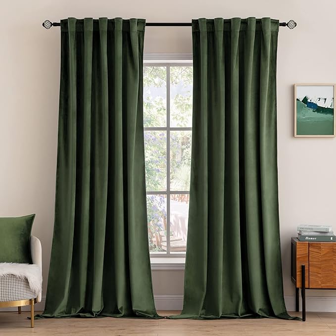 MIULEE Velvet Curtains 108 inches Long 2 Panels - Luxury Blackout Curtains for Bedroom Living Room Thermal Insulated Super Soft Window Drapes Rod Pocket & Back Tab, Olive Green