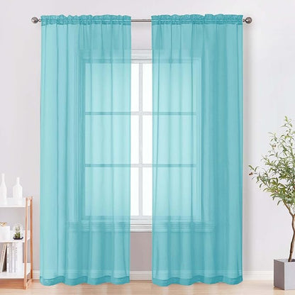 OVZME Sheer Curtains 84 Inches Long 2 Panels Set, Light Filtering Transparent Lightweight Soft Window Treatment Panels for Study Room Living Room Guest Room, Each 42W x 84L Inches, Aqua