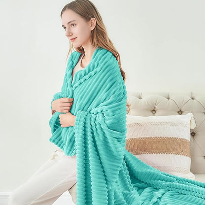 BEDELITE Fleece Throw Blanket for Couch – 3D Ribbed Jacquard Soft and Warm Decorative Fuzzy Blanket – Cozy, Fluffy, Plush Lightweight Aqua Throw Blankets for Bed, Sofa, 50x60 inches
