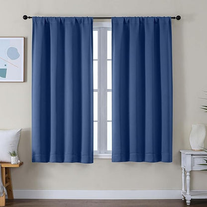 Simplebrand Ava Royal Blue Short Blackout Curtains for Bedroom 54 Inches Long 2 Panels Set, Solid Thermal Insulated, Energy Saving Window Treatment Curtains Blackout Drapes, W40 x L54 Inch, Royal Blue