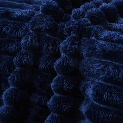 Navy Blue Fleece Throw Blanket 50”×60” for Couch Sofa Bed,Super Soft Cozy Plush Microfiber Flannel Blanket with Stripes Design Lightweight for Adults,Woman,Girls
