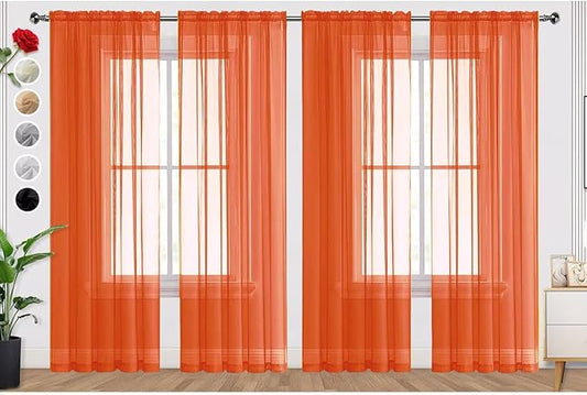 SpaceDresser Burnt Orange Sheer Curtains 4 Panels Rod Pocket Semi-Sheer Curtain 108 Inches Long Light Filtering Voile Window Drapes for Bedroom Living Room Kitchen, Each 52W x 108L