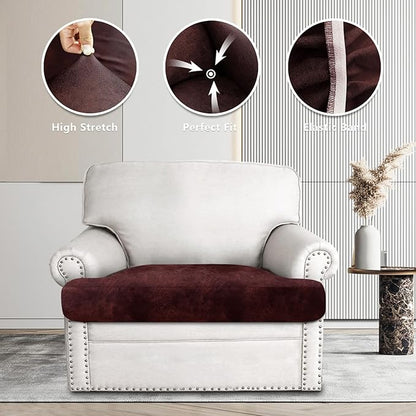 Leather Look Couch Cushion Covers Sofa Seat Slipcovers Sets Couches Furniture Protector for Sectional Armchair Loveseat Pets Kids Stretch Spandex Fabric (1 T-Cushion Armchair, Burgundy)