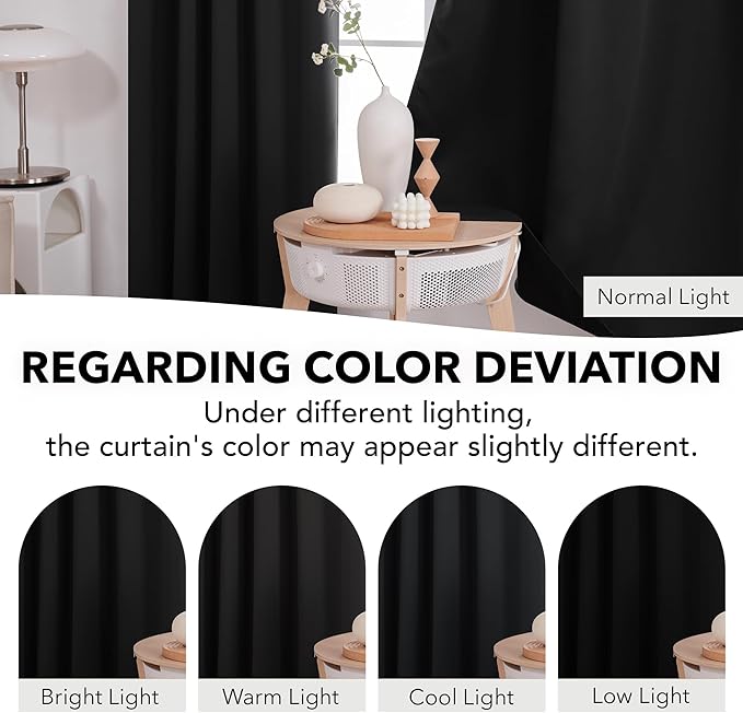 Deconovo Blackout Curtains, Thermal Insulated, W42 x L84 2 Panels, Back Tab, Machine Washable, Room-Darkening Drapes for Bedroom/Living Room Black