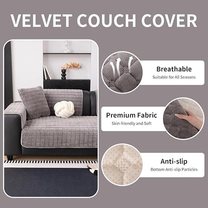 Velvet Couch Cover, Washable Sectional Sofa Cover, Anti Slip Sofa Slipcover for 3 Cushion Couch Sofa L Shaped Armrest Backrest, Furniture Protector Covers for Pets Kids(Dark Grey, Only 1 PCS)