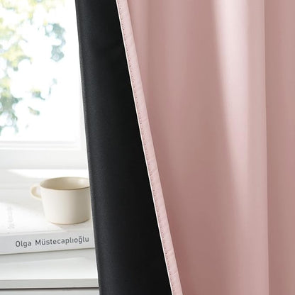 RYB HOME 100% Blackout Basement Curtains 36 inches Long, Heat & UV Blocking Total Room Darkening Noise Reducing Curtains for Bathroom RV Campers, Baby Pink, 2 Panels Set