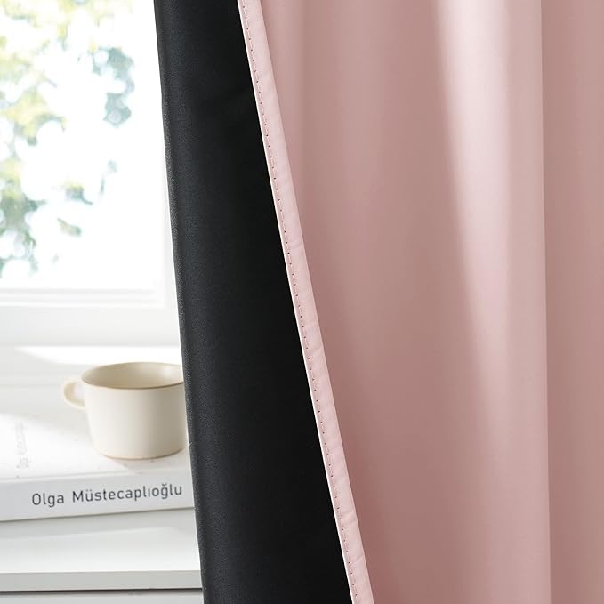 RYB HOME 100% Blackout Basement Curtains 24 inches Long, Heat & UV Blocking Total Room Darkening Noise Reducing Curtains for Bathroom RV Campers, Baby Pink, 2 Panels Set