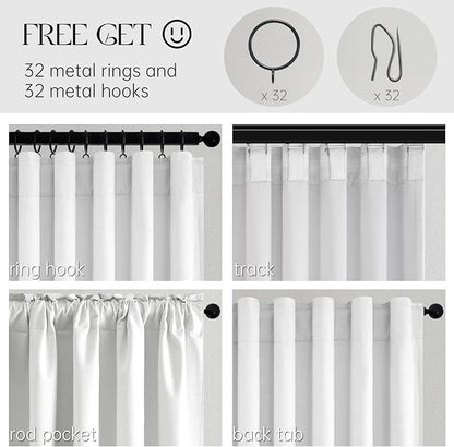 Topfinel 95 inch Living Room Curtains 2 Panels 100% Blackout Linen Texture Curtain Beige White Window Drapes with Back Tab Rod Pocket Light Blocking Thermal Insulated Curtains Pinch Pleated Drapes
