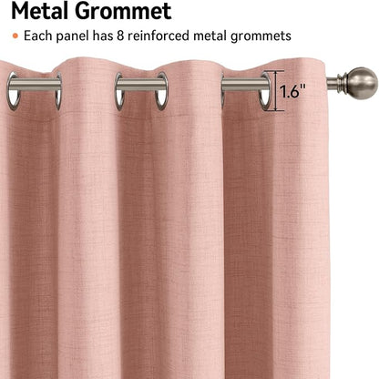 100% Blackout Shield Linen Blackout Curtains for Bedroom, Blush Pink Grommet Curtains for Living Room, Thermal Insulated Room Darkening Drapes for Nursery, Boho Home Decor, 50" W x 84" L, 2 Panels