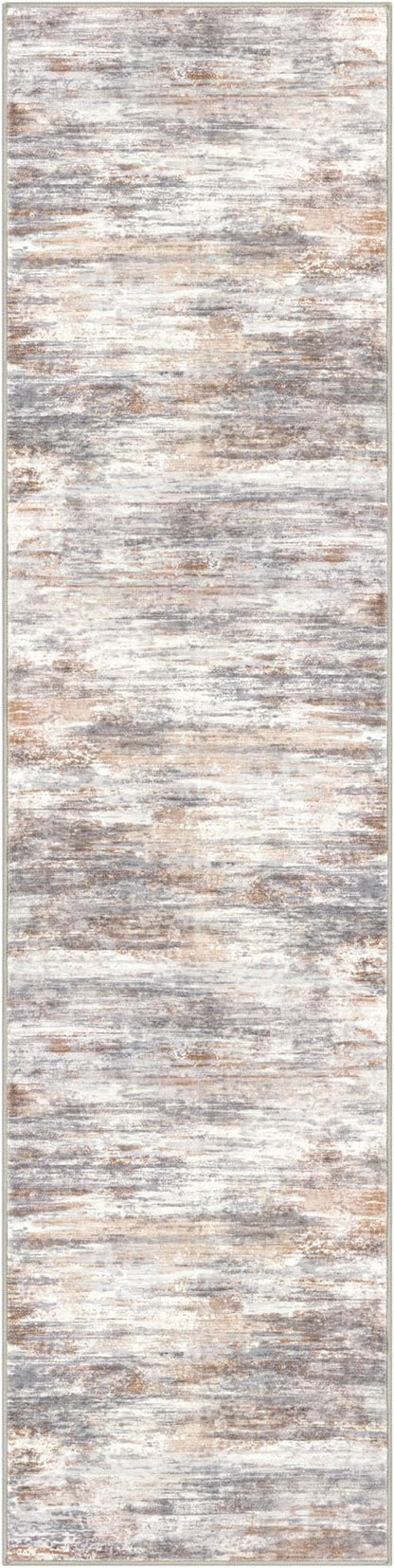 KOZYFLY Modern Abstract Hallway Runner Rug, 2x8 Kitchen Rugs Non-Slip Washable Soft Striped Kitchen Runner Rugs, Print Multi Grey/Orange Carpet Runner for Entryway Bathroom