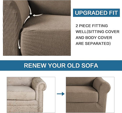 H.VERSAILTEX 2 Piece Couch Cover Stretch Stylish Chair Cover Furniture Protector Featuring Jacquard Textured Twill Fabric High Spandex Slipcover (Chair, Macchiato)