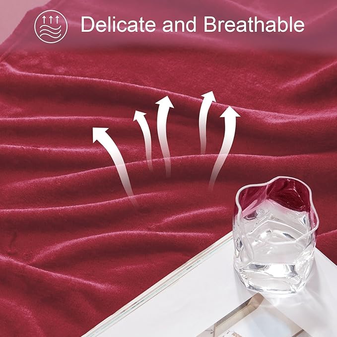 Exclusivo Mezcla Fleece Blanket King Size for Bed, Super Soft and Warm, All Season, Cozy, Plush, Lightweight, 90x104 Inches, Deep Red
