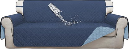 ISSUNTEX Double Protection 100% Waterproof Sofa Covers for Living Room, Reversible Couch Covers for 3 Cushion Couch Sofa, Furniture Protector Sofa Cover for Pets (X Large, Dark Blue/Light Blue)