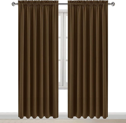DWCN Blackout Curtains for Living Room Thermal Insulated, Energy Saving & Noise Reducing Bedroom Curtains, Brown, W 70x L 84 Inch, Set of 2 Rod Pocket Curtain Panels